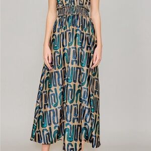MELLODAY Blue and Green Geometric Midi Dress - Never worn